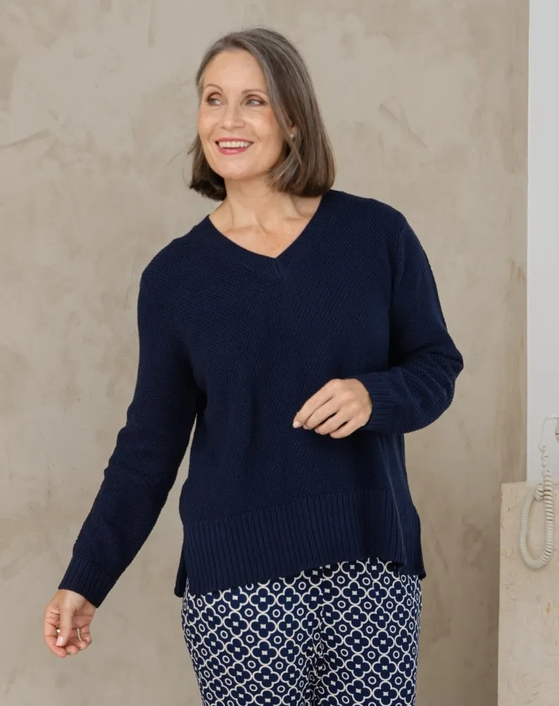 V Neck Maple Cotton Knit - Navy sold by Freez product image thumbnail 5