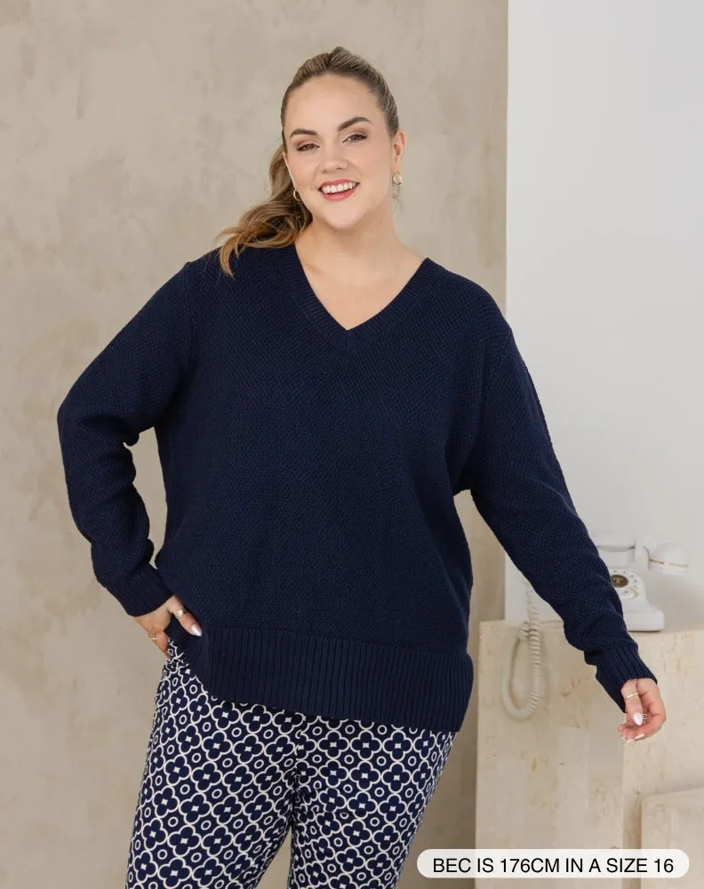 V Neck Maple Cotton Knit - Navy sold by Freez product image thumbnail 2