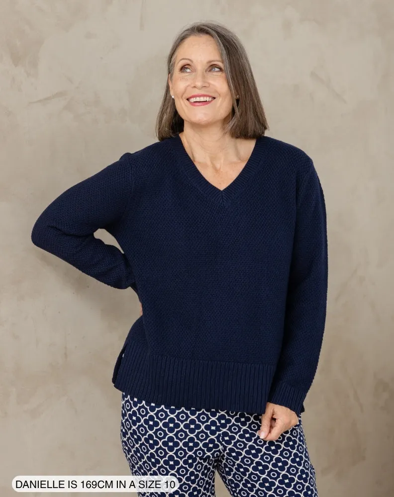 V Neck Maple Cotton Knit - Navy sold by Freez product image thumbnail 3
