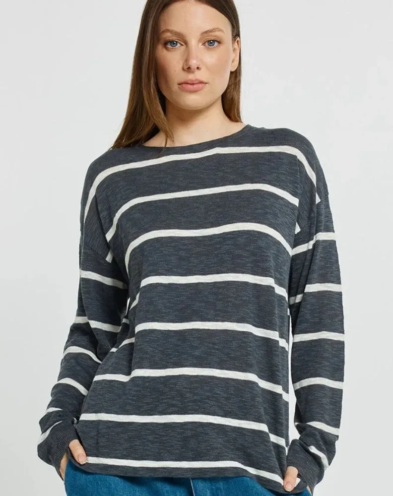 Natasha Knit Top - Charcoal Stripe Grey sold by Freez product image thumbnail 2