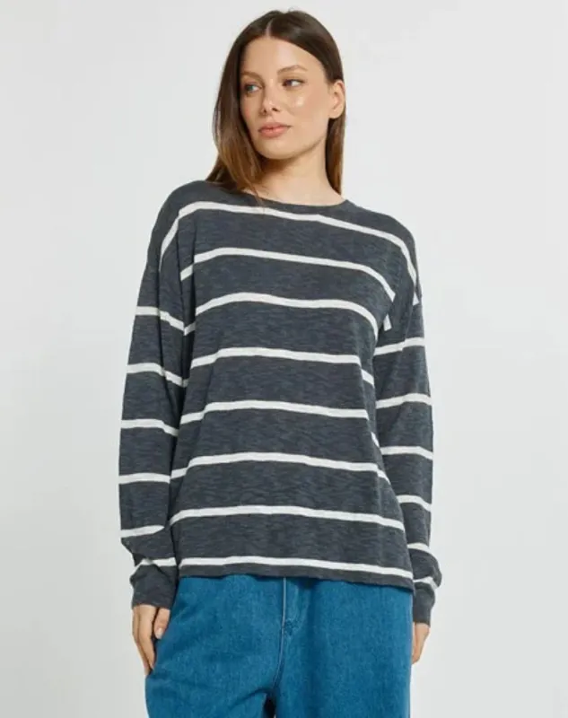 Natasha Knit Top - Charcoal Stripe Grey made by Freez
