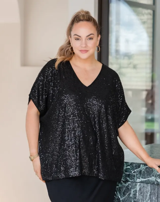 Dolly Sparkle Top - Black made by Freez