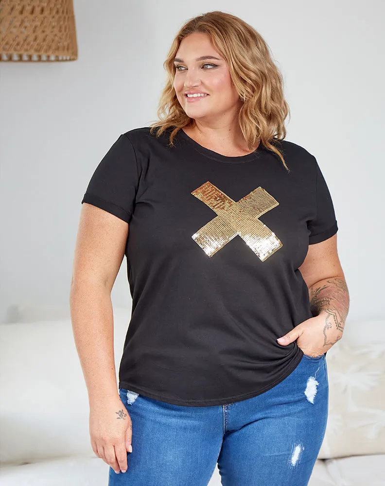 Cross Sequin Tee - Black/Gold sold by Freez product image thumbnail 2