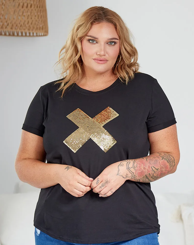 Cross Sequin Tee - Black/Gold sold by Freez product image thumbnail 5
