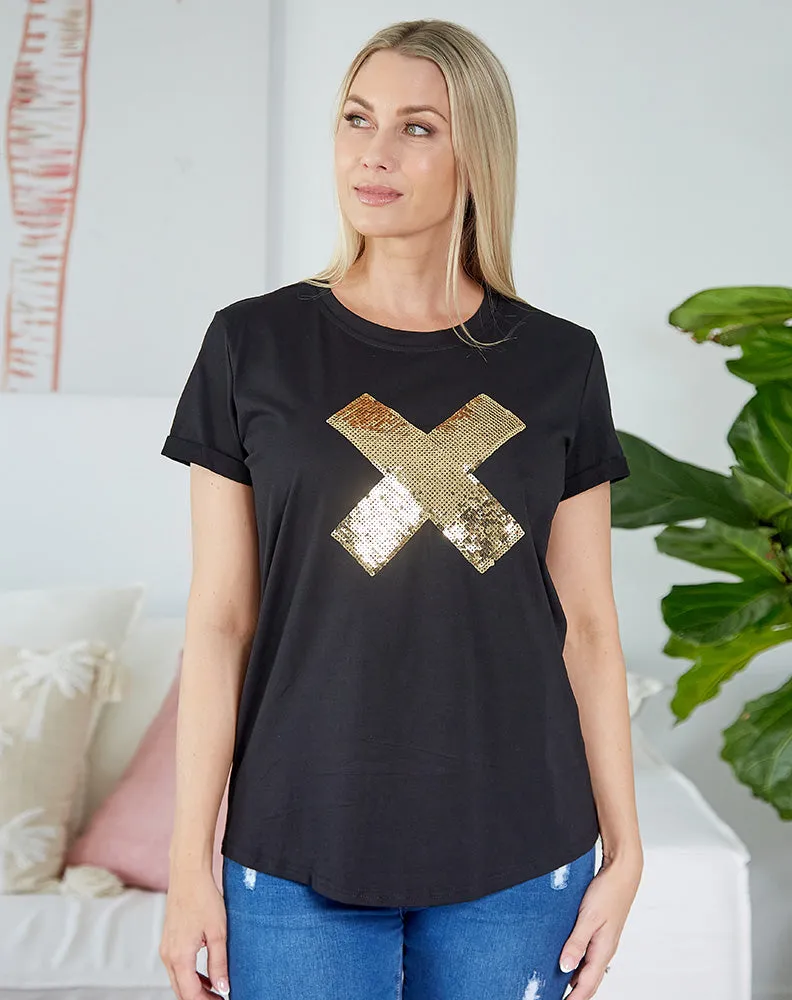 Cross Sequin Tee - Black/Gold sold by Freez product image thumbnail 3
