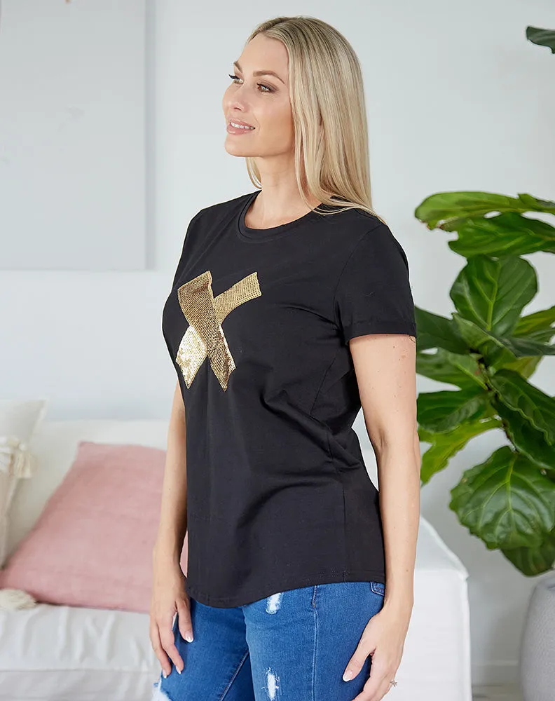 Cross Sequin Tee - Black/Gold sold by Freez product image thumbnail 4