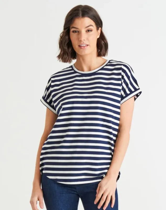 Hailey Short Sleeve Tee - Blue Stripe sold by Freez