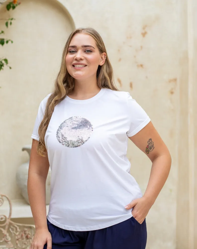 Circle Sequin Tee - White sold by Freez product image thumbnail 3