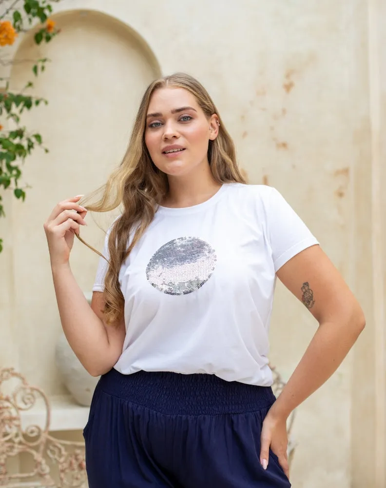 Circle Sequin Tee - White sold by Freez