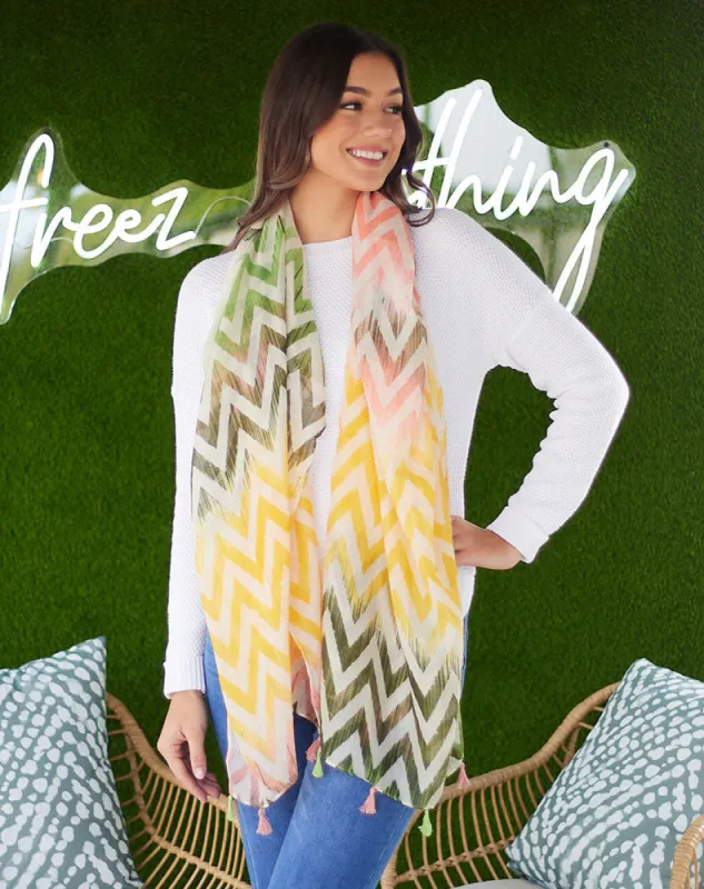 Bright Zig Zag Print Scarf sold by Freez