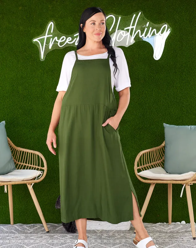 Apron Dress - Olive sold by Freez