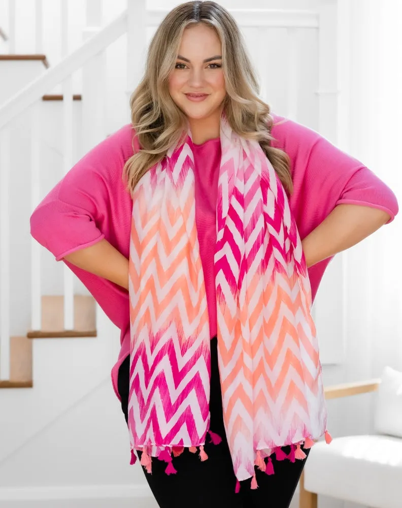 Pink Zig Zag Print Scarf sold by Freez