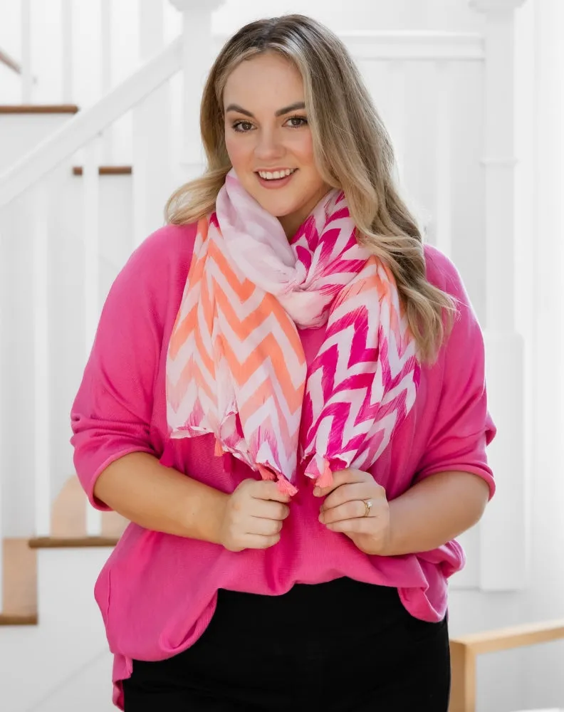 Pink Zig Zag Print Scarf sold by Freez product image thumbnail 2