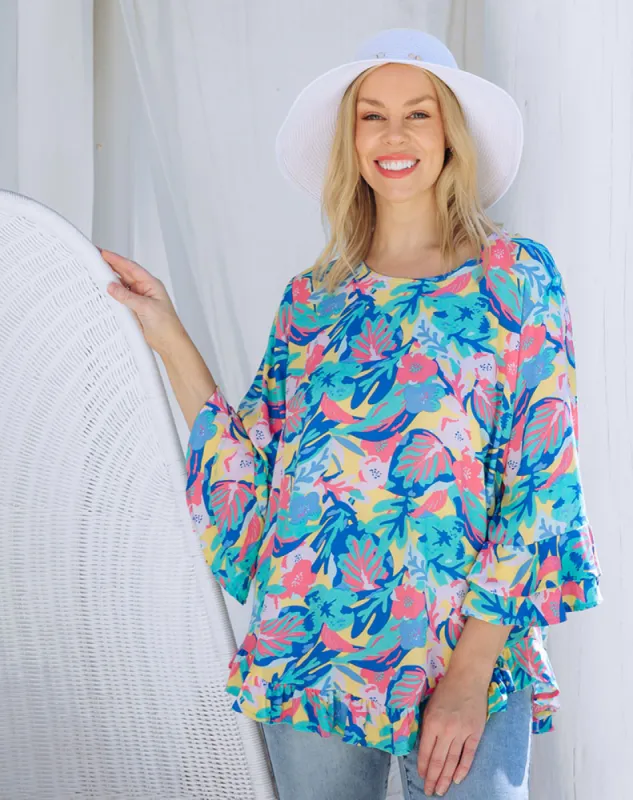 Felicity Top - Aqua/Floral sold by Freez