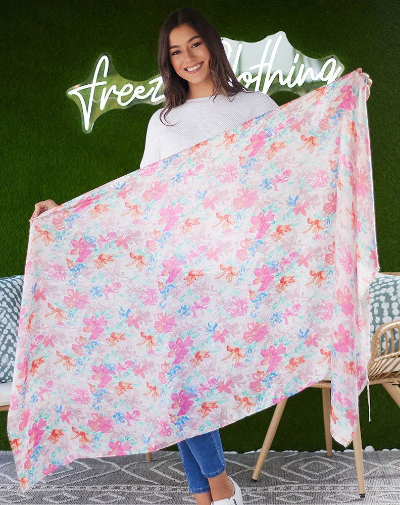 Hot Pink Floral Scarf sold by Freez product image thumbnail 2