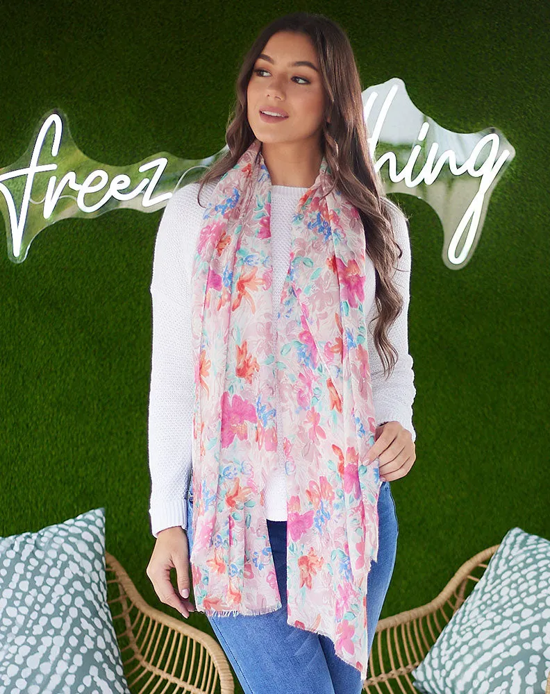 Hot Pink Floral Scarf sold by Freez