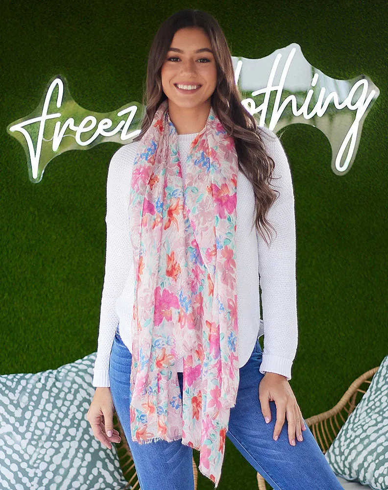 Hot Pink Floral Scarf sold by Freez product image thumbnail 4