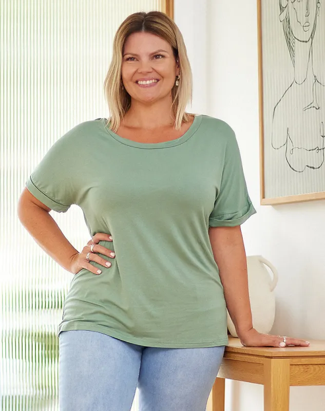 Roll Sleeve Tee - Sage sold by Freez