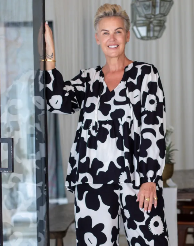 Jane Shirt - Black/White Floral sold by Freez