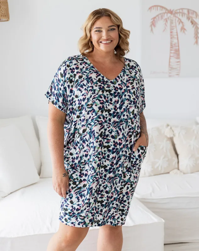 Pocket Dress - Aqua/Leopard sold by Freez