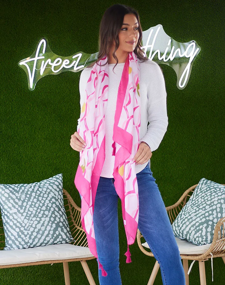 Fuchsia Tassel Print Scarf sold by Freez