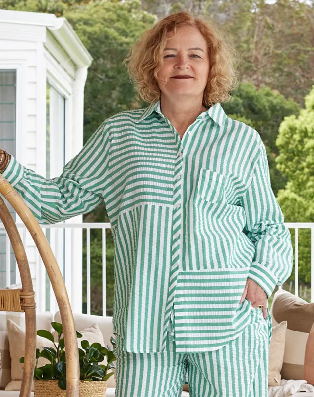 Alice Shirt - Green/White Stripes sold by Freez