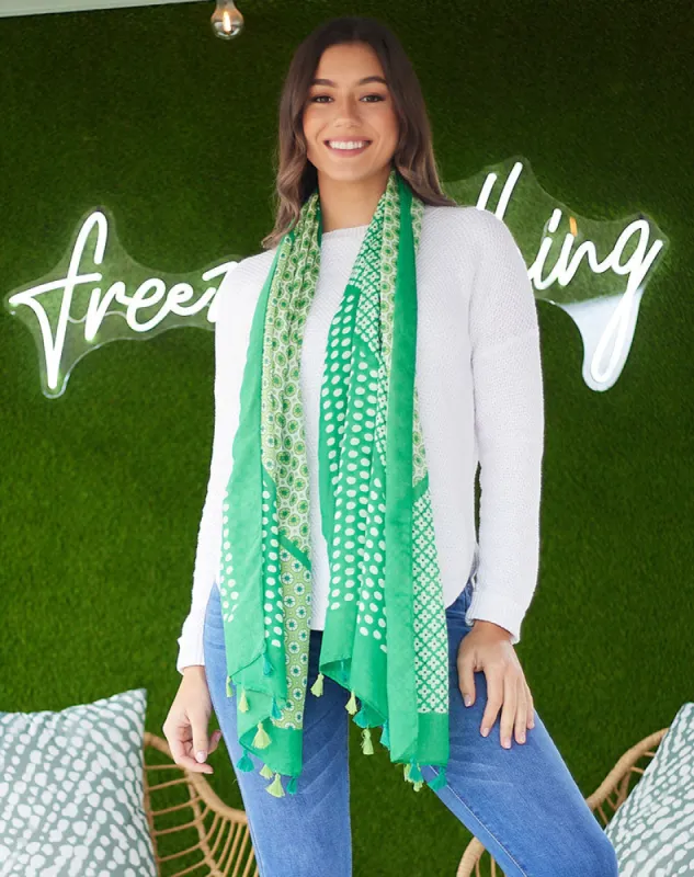 Emerald Sage Multi Tassel Scarf sold by Freez