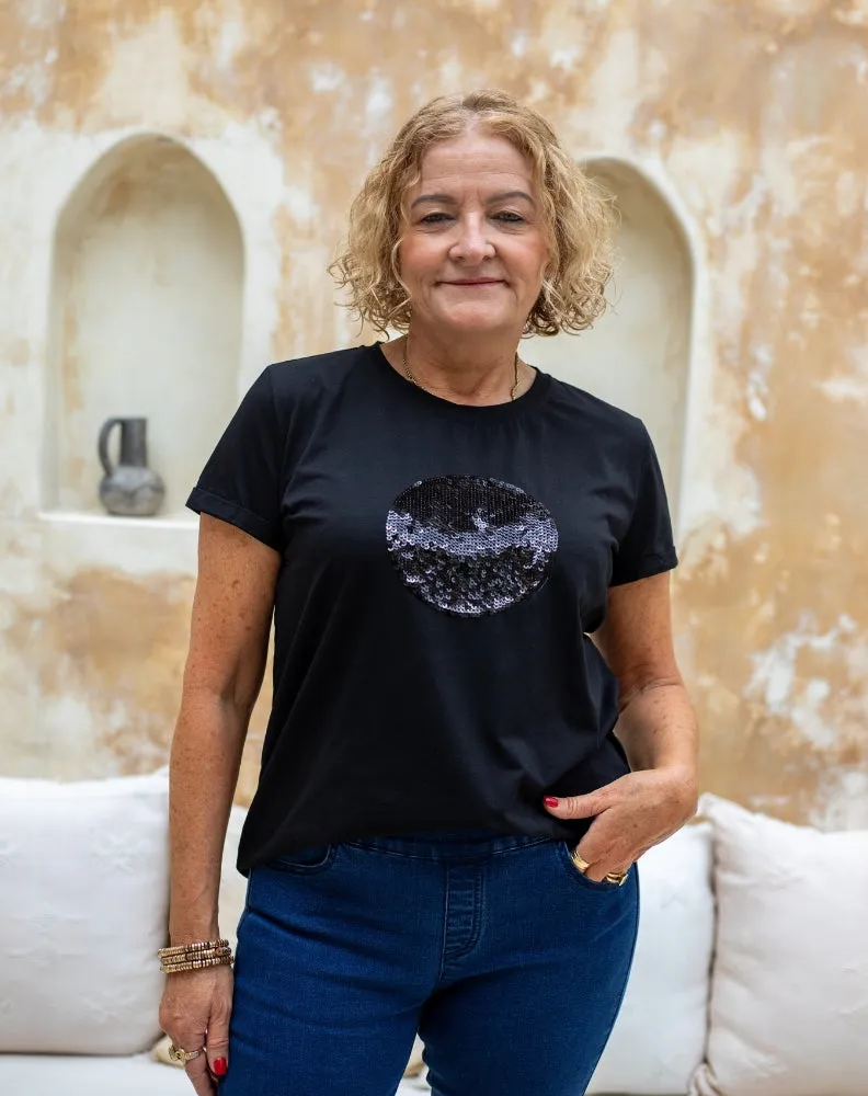 Circle Sequin Tee - Black sold by Freez