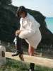 ISERAN - Bottes hautes talon et bout carré en cuir effet croco Noir sold by Fete Imperiale