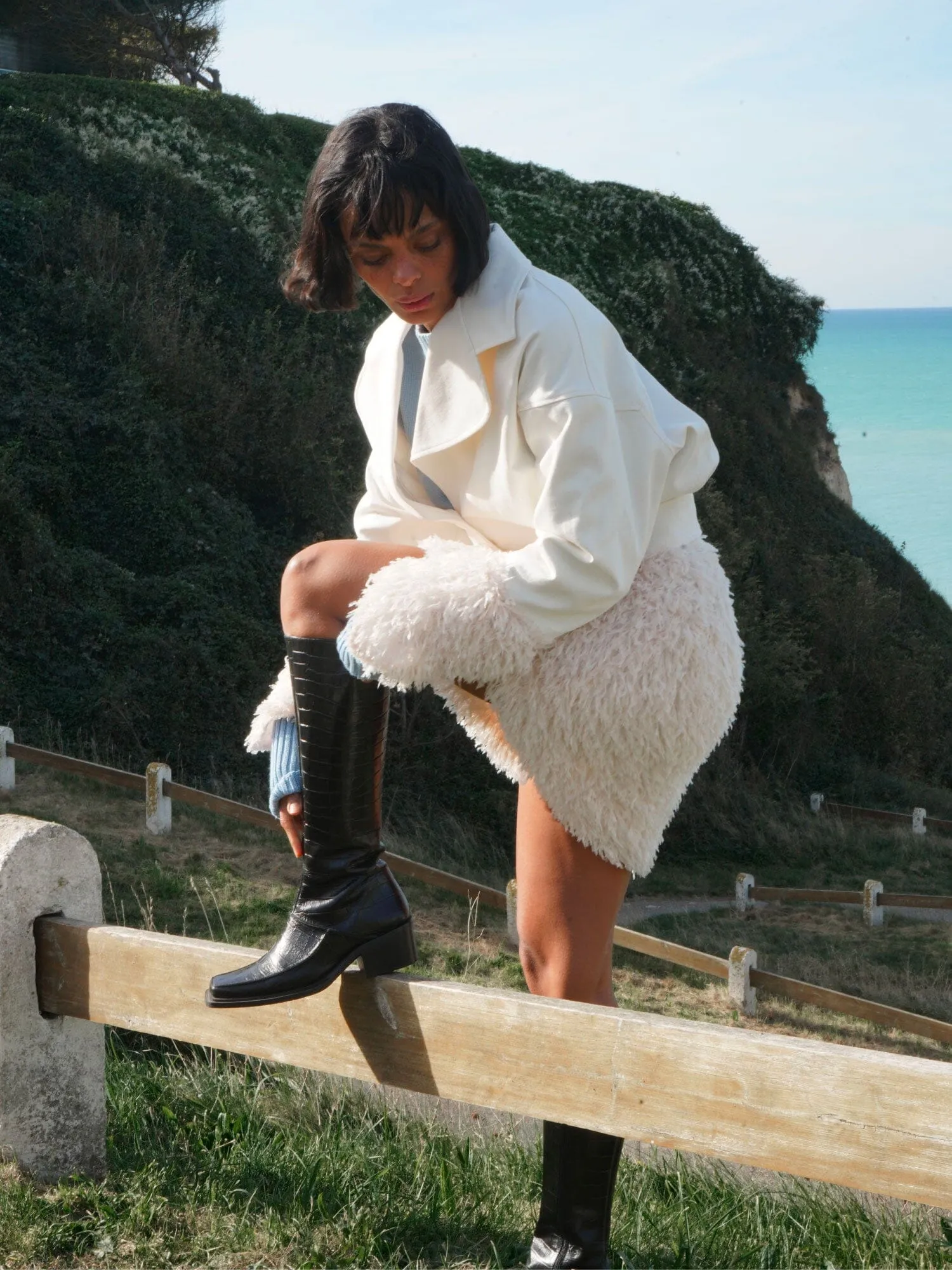 ISERAN - Bottes hautes talon et bout carré en cuir effet croco Noir sold by Fete Imperiale product image thumbnail 4