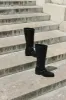 ISERAN - Bottes hautes talon et bout carré en cuir effet croco Noir sold by Fete Imperiale