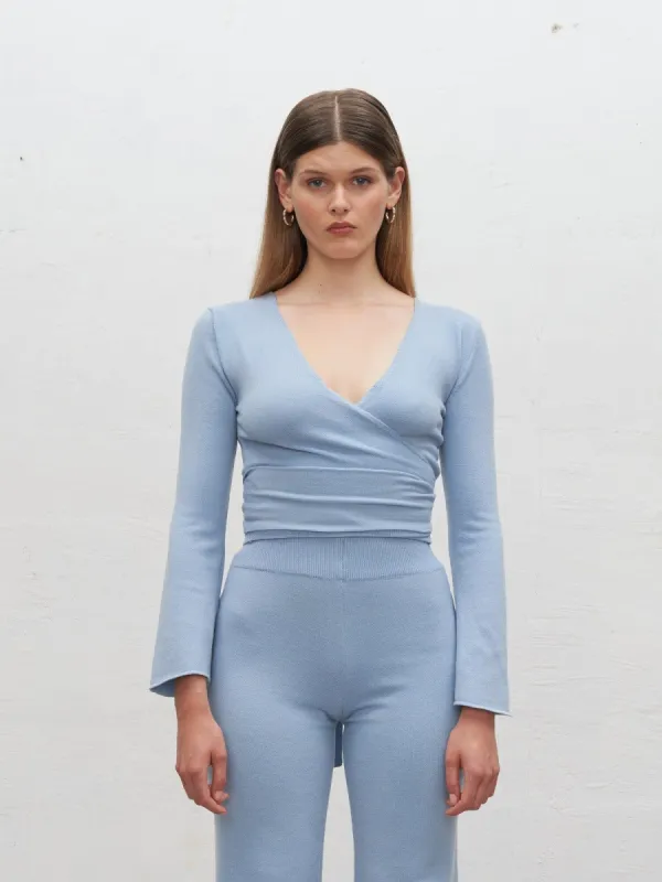 BONIFACIO - Cropped top cache-cœur à nouer devant ou derrière en laine mérinos Oeko Tex Bleu sold by Fete Imperiale