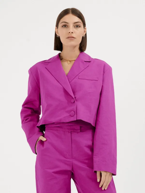 DEA - Veste blazer cropped en lin et coton fuchsia sold by Fete Imperiale