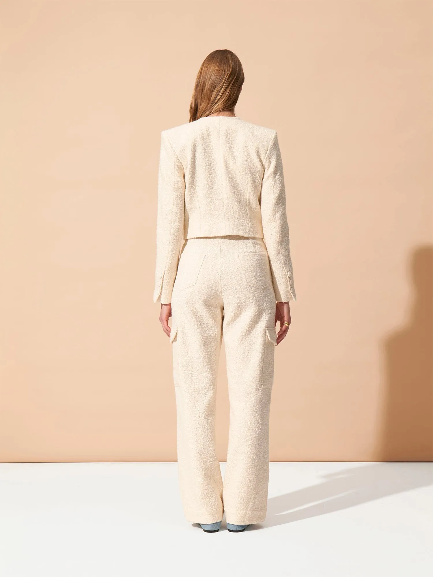 GRACE - Veste cropped à épaulettes en tweed coton et laine texturé Ecru sold by Fete Imperiale product image thumbnail 5