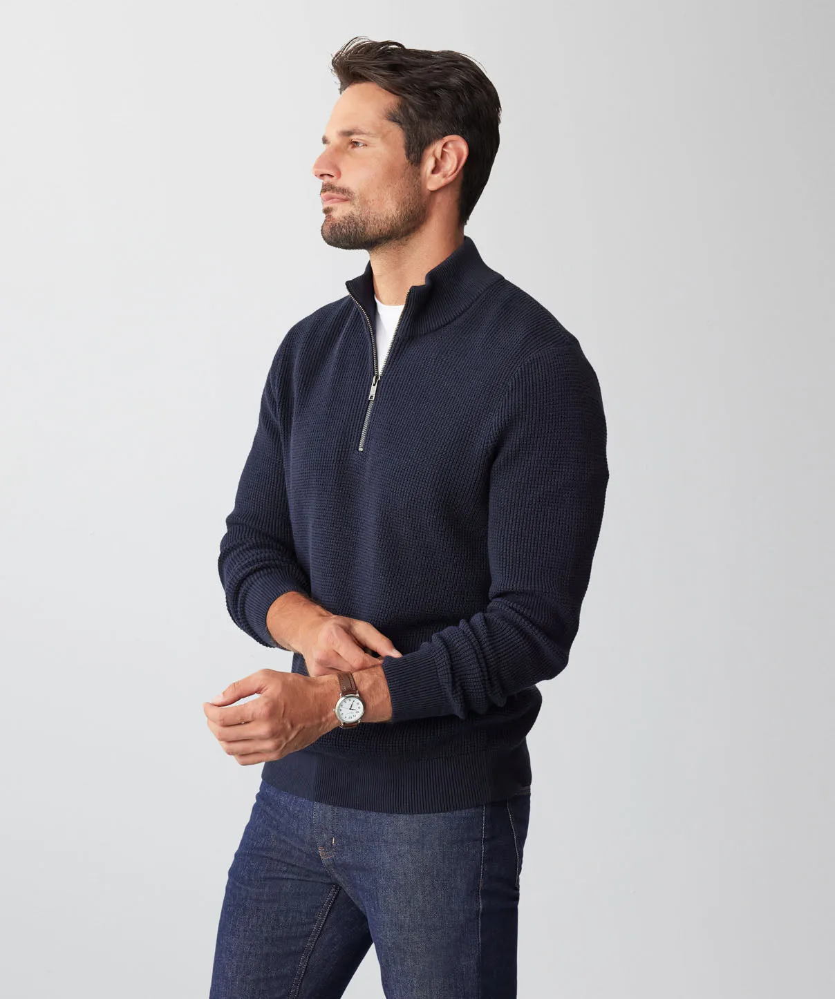 Waffle Half Zip Knit - Navy sold by GAZMAN product image thumbnail 5