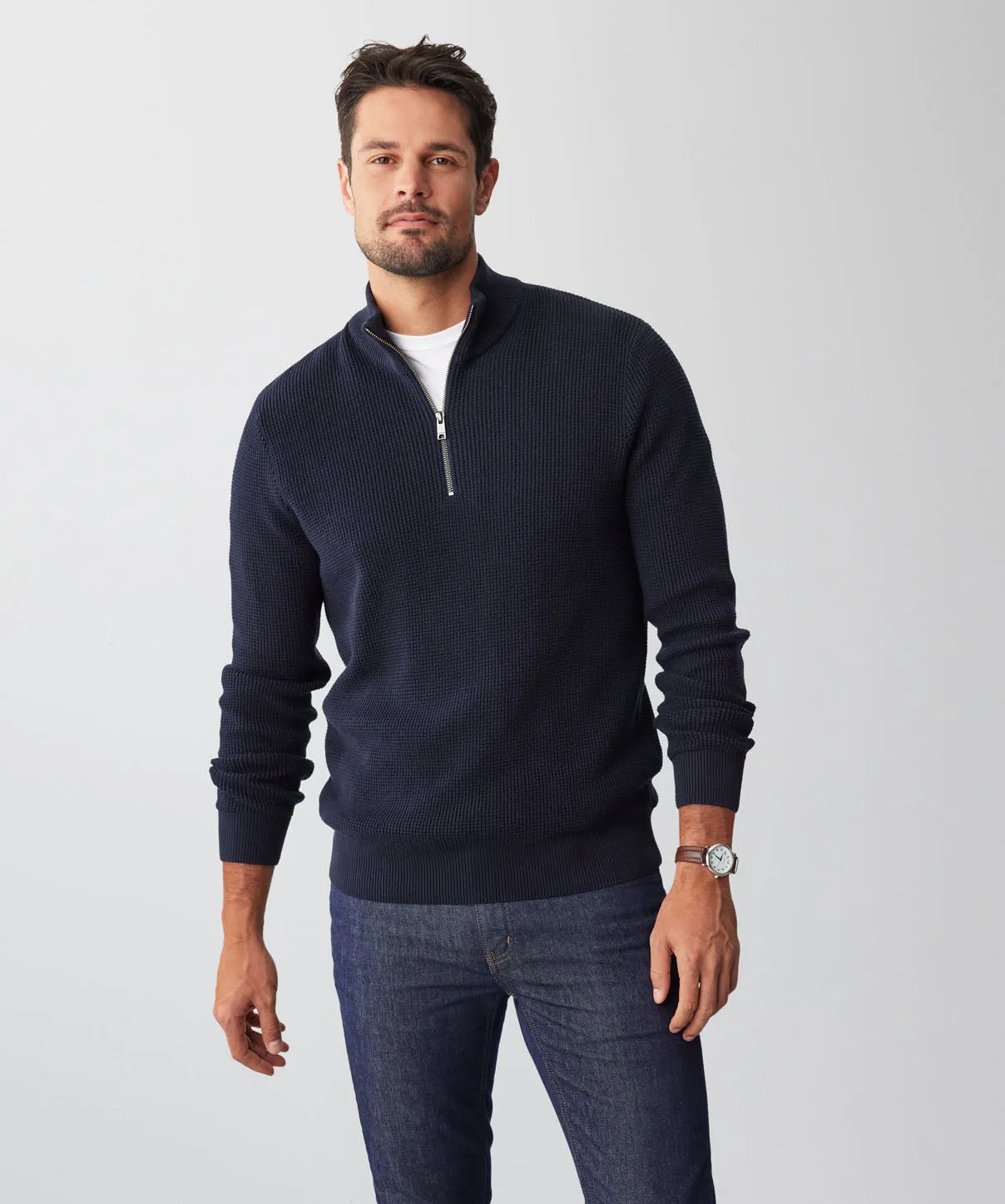 Waffle Half Zip Knit - Navy sold by GAZMAN