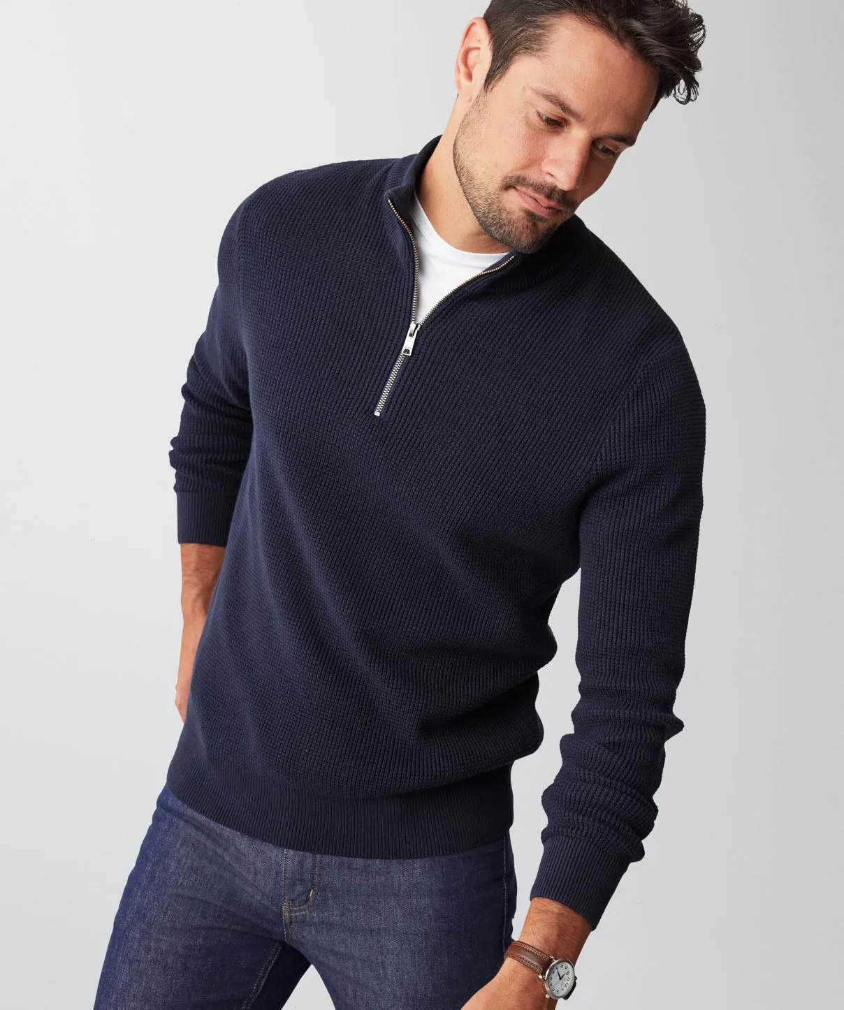Waffle Half Zip Knit - Navy sold by GAZMAN product image thumbnail 4