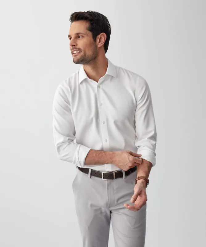 Tailored Non-Iron Dobby Long Sleeve Shirt - White sold by GAZMAN