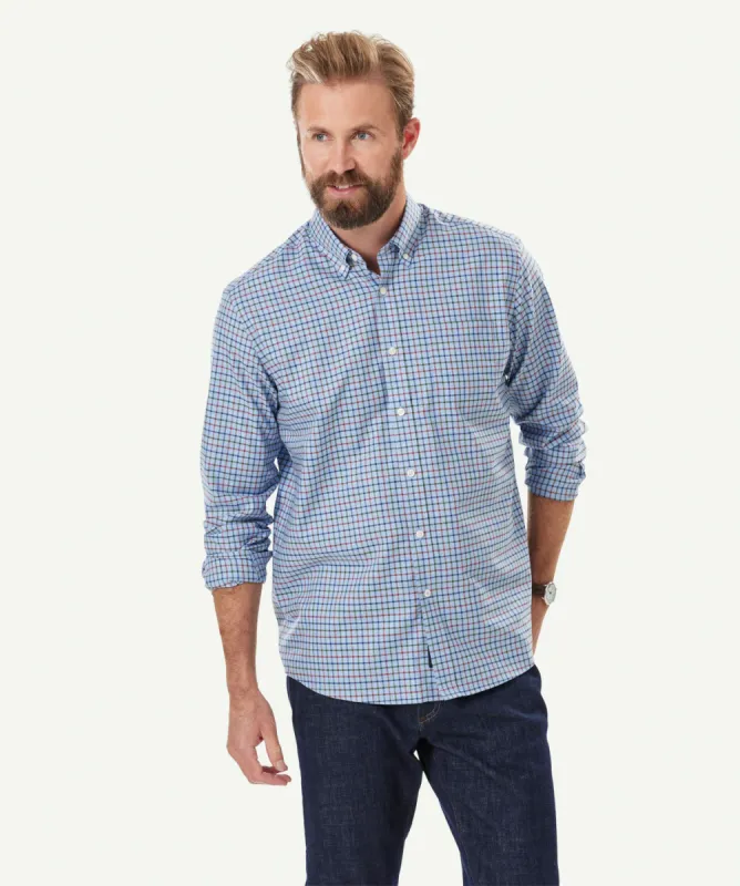 Easy Care Twill Melange Check Long Sleeve Shirt - Blue Melange sold by GAZMAN