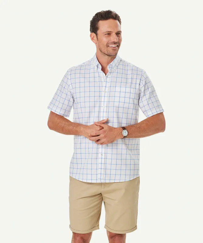 Easy Care Oxford Check Short Sleeve Shirt - White sold by GAZMAN