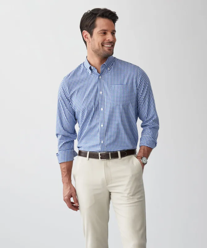 GAZFLEX Tailored Performance Gingham Long Sleeve Shirt - Navy sold by GAZMAN