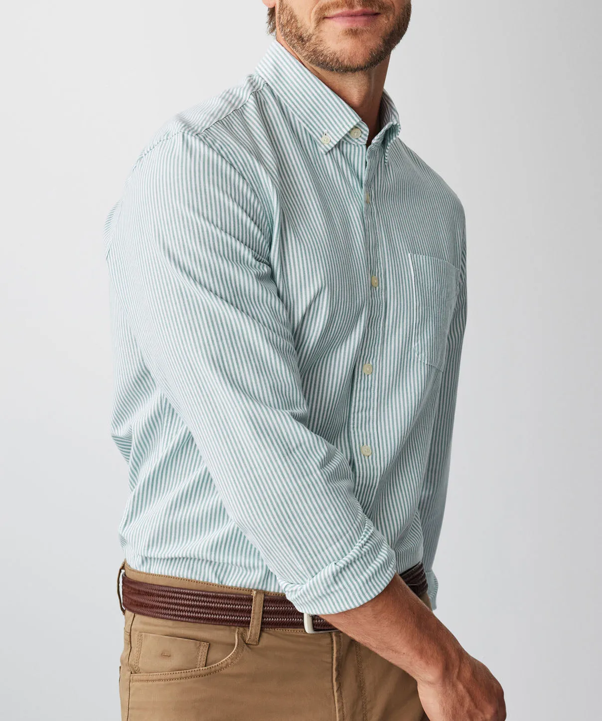 Tailored Casual Oxford Stripe Long Sleeve Shirt - Green sold by GAZMAN product image thumbnail 4