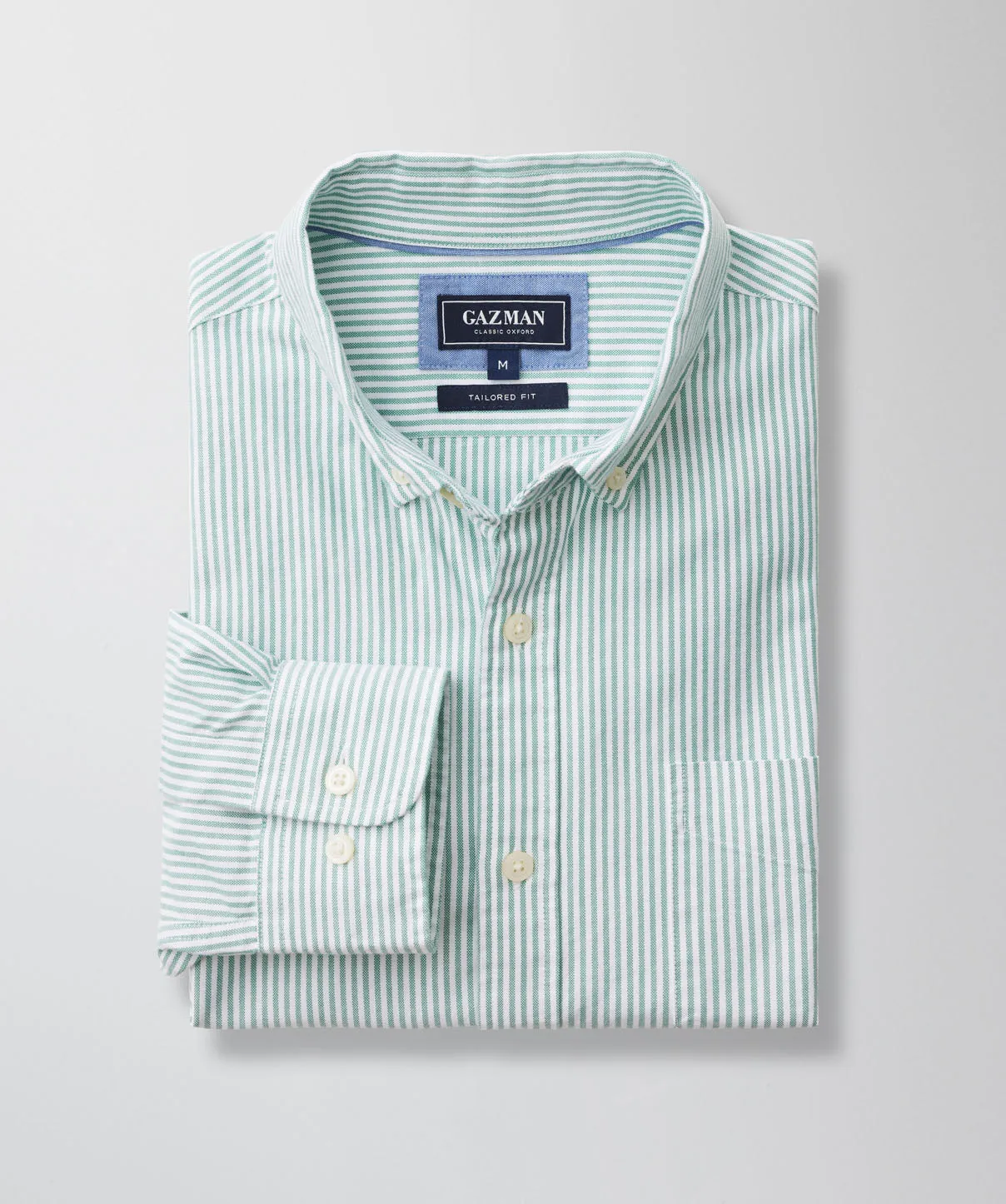 Tailored Casual Oxford Stripe Long Sleeve Shirt - Green sold by GAZMAN product image thumbnail 2
