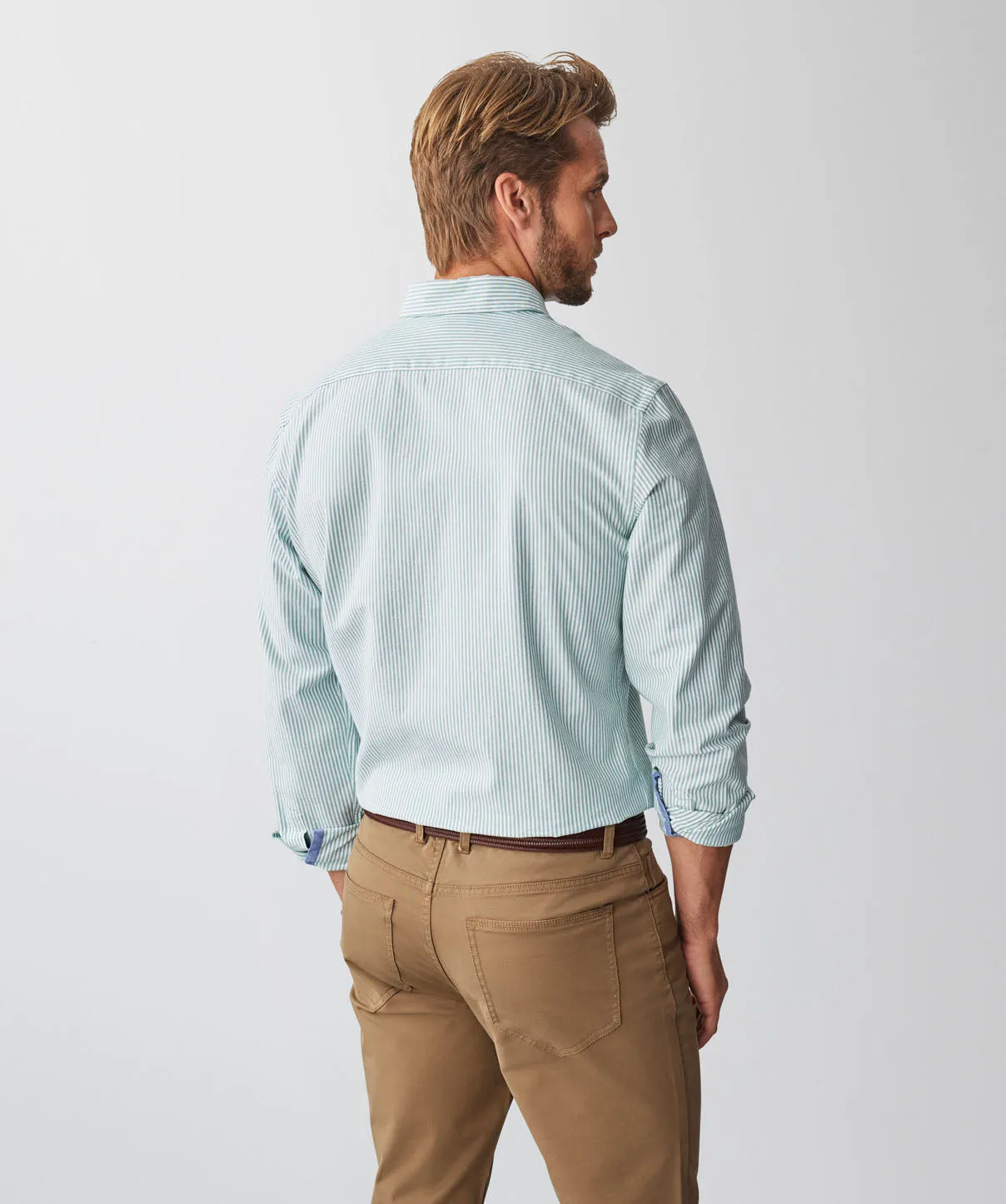 Tailored Casual Oxford Stripe Long Sleeve Shirt - Green sold by GAZMAN product image thumbnail 3
