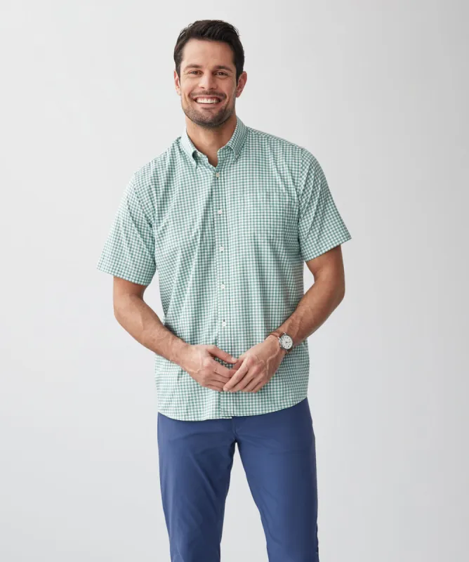 GAZFLEX Performance Oxford Gingham Short Sleeve Shirt - Sage sold by GAZMAN