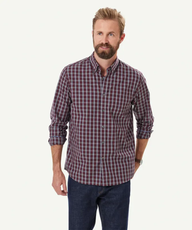 Easy Care Melange Check Long Sleeve Shirt - Burgundy sold by GAZMAN
