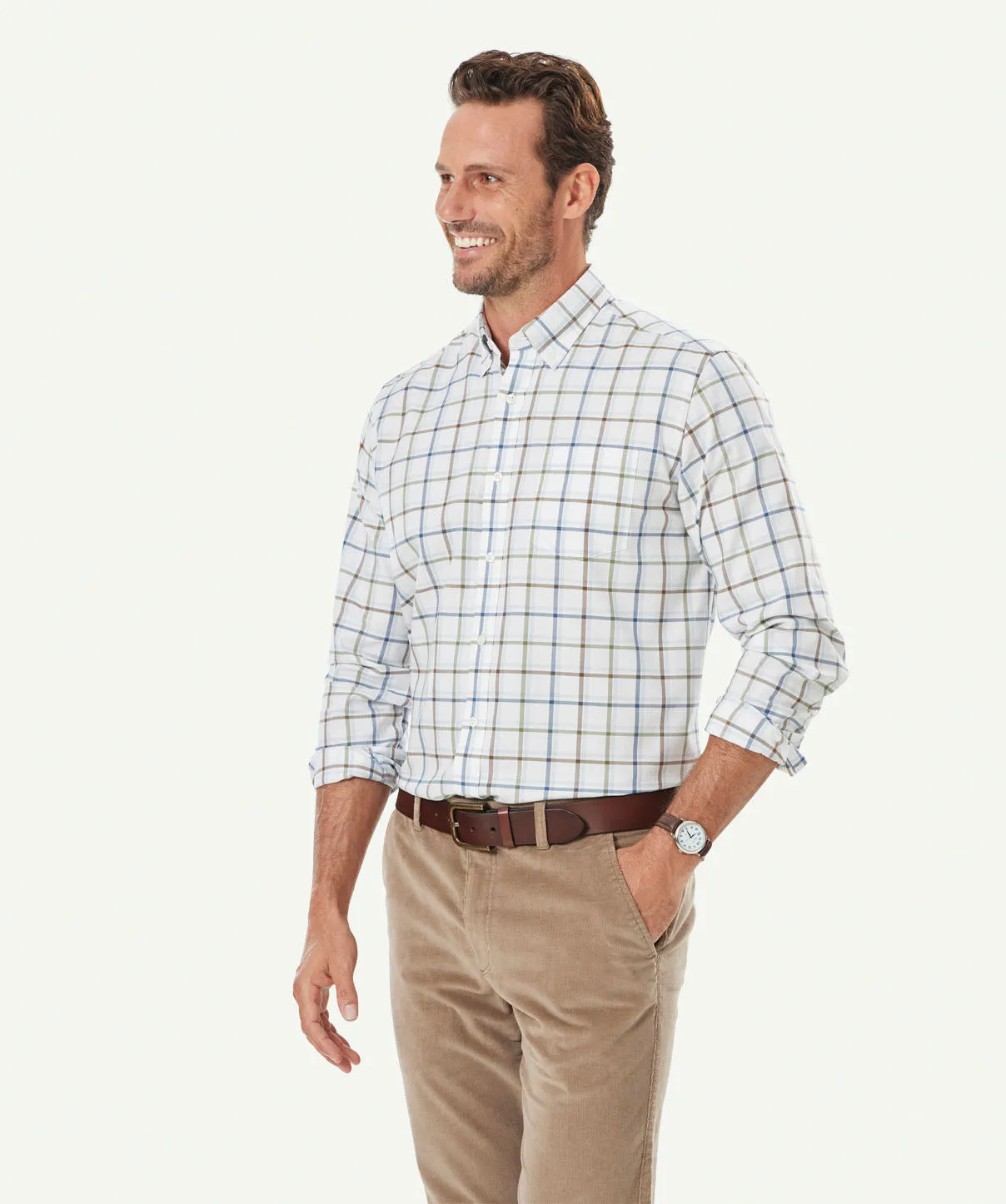 Easy Care Oxford Check Long Sleeve Shirt - White sold by GAZMAN product image thumbnail 5