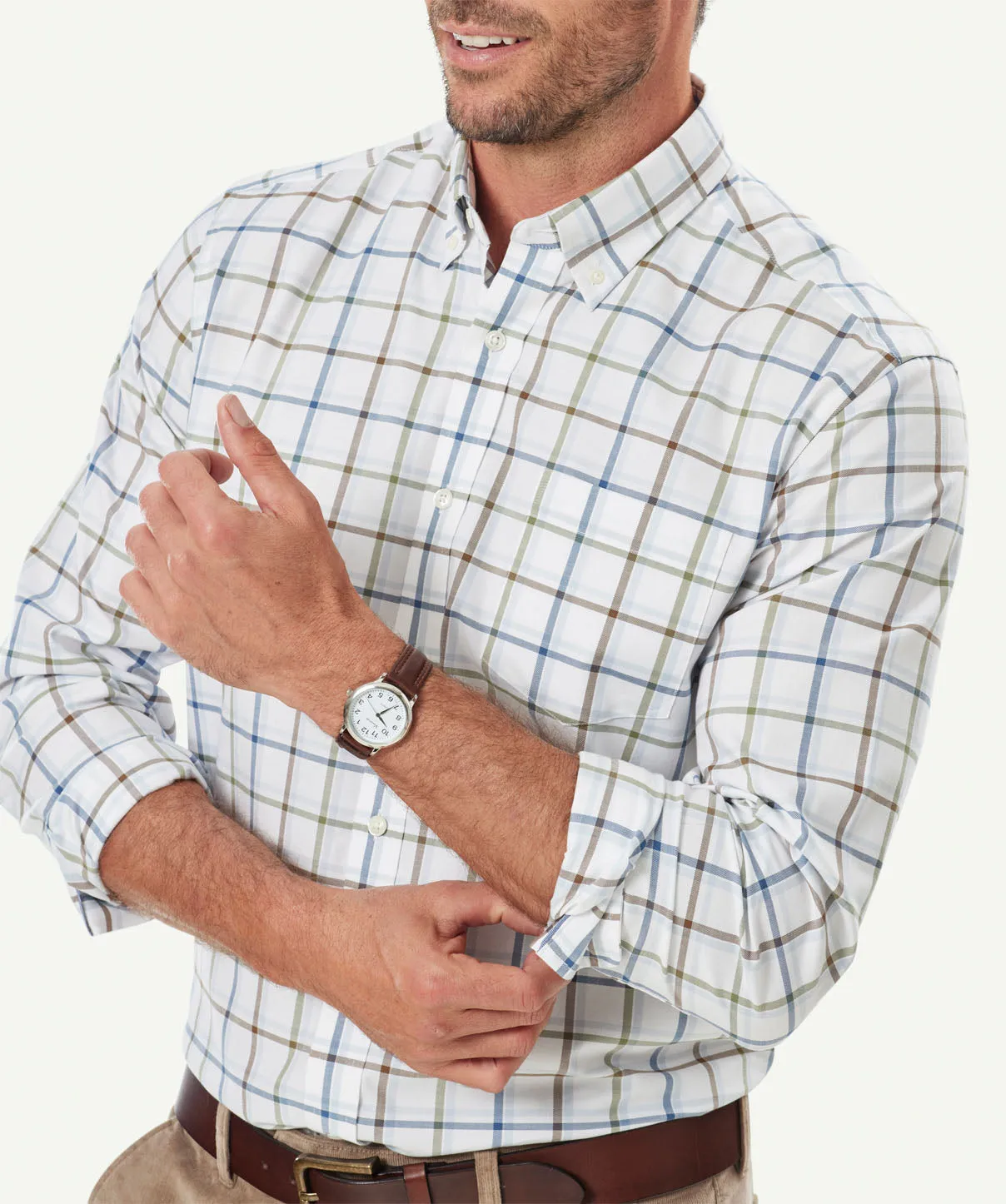 Easy Care Oxford Check Long Sleeve Shirt - White sold by GAZMAN product image thumbnail 4