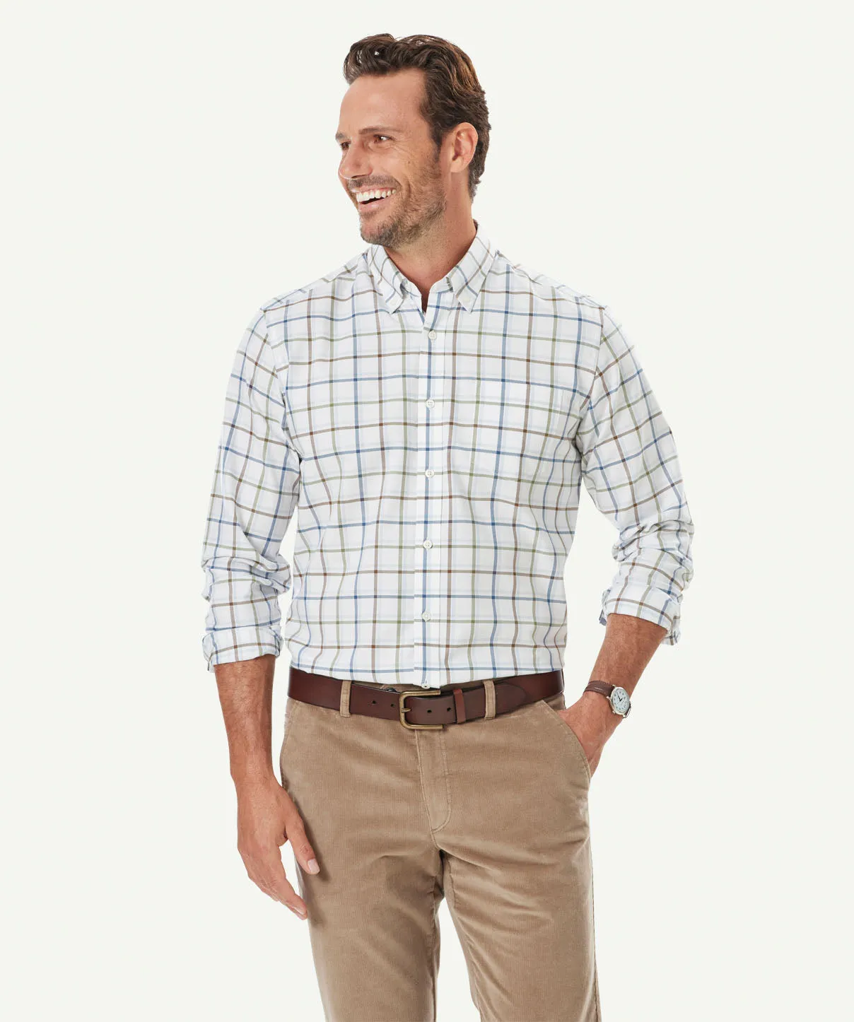 Easy Care Oxford Check Long Sleeve Shirt - White sold by GAZMAN