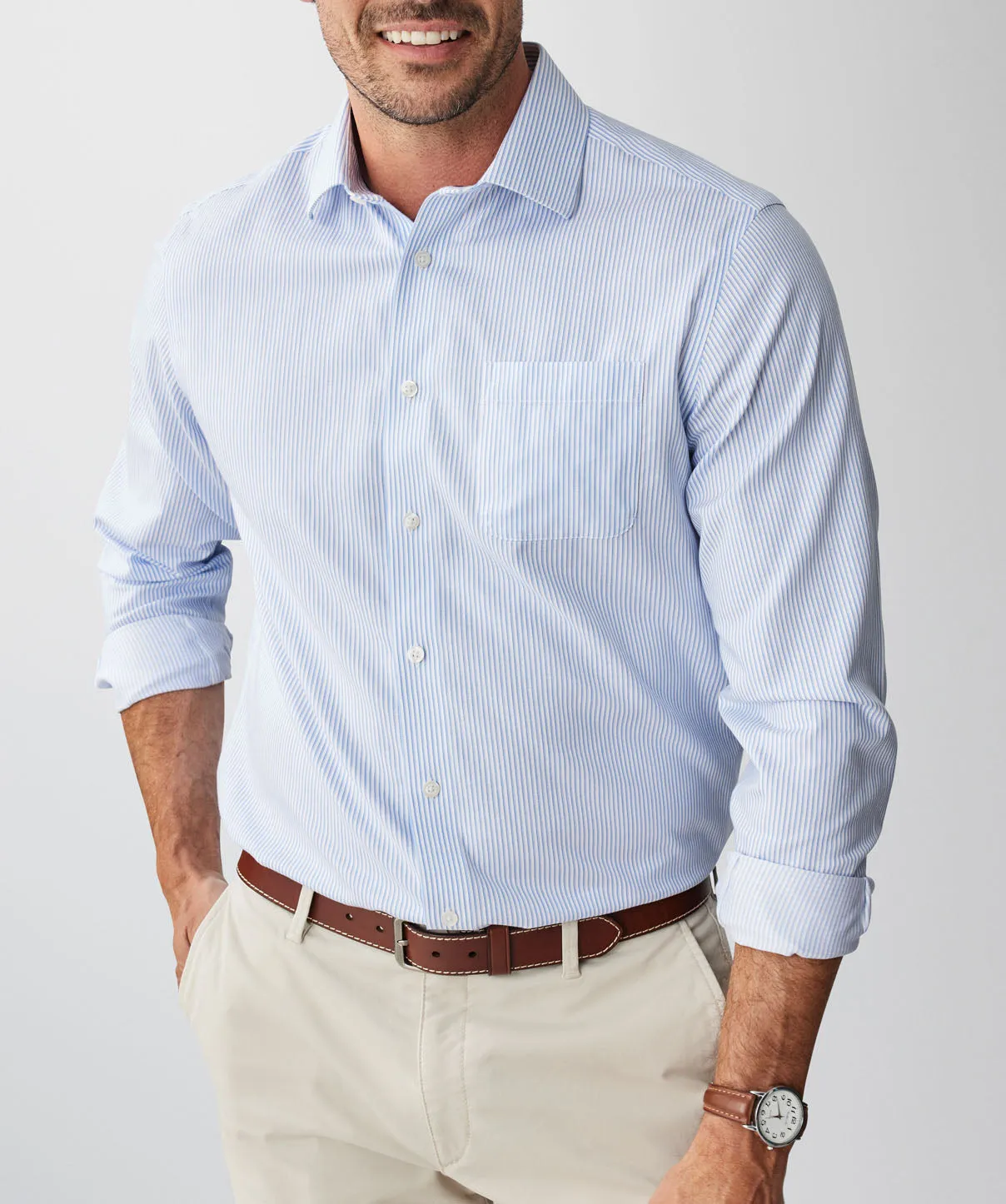 Non-Iron Dobby Stripe Long Sleeve Shirt - Blue sold by GAZMAN product image thumbnail 4